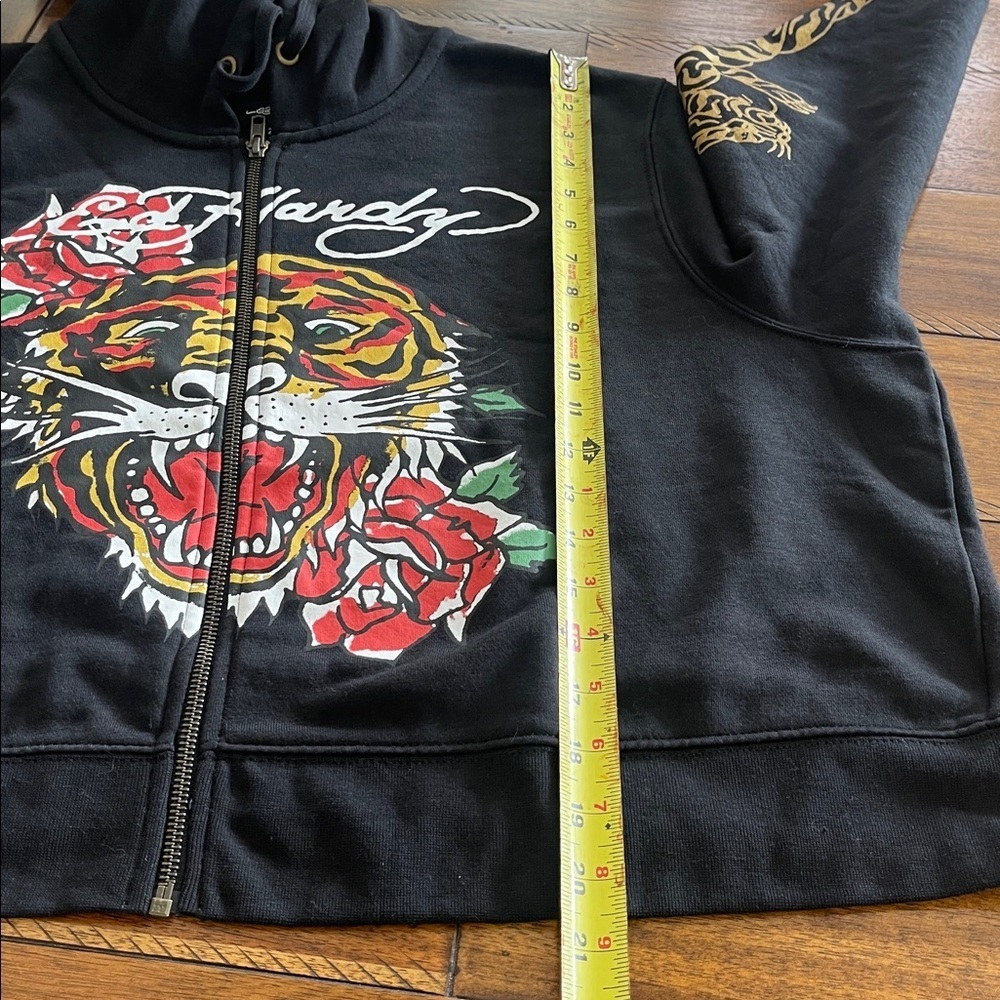 Ed Hardy tiger Women's zip Up cropped Hoodie sweatshirt black size 2X - Picture 13 of 15